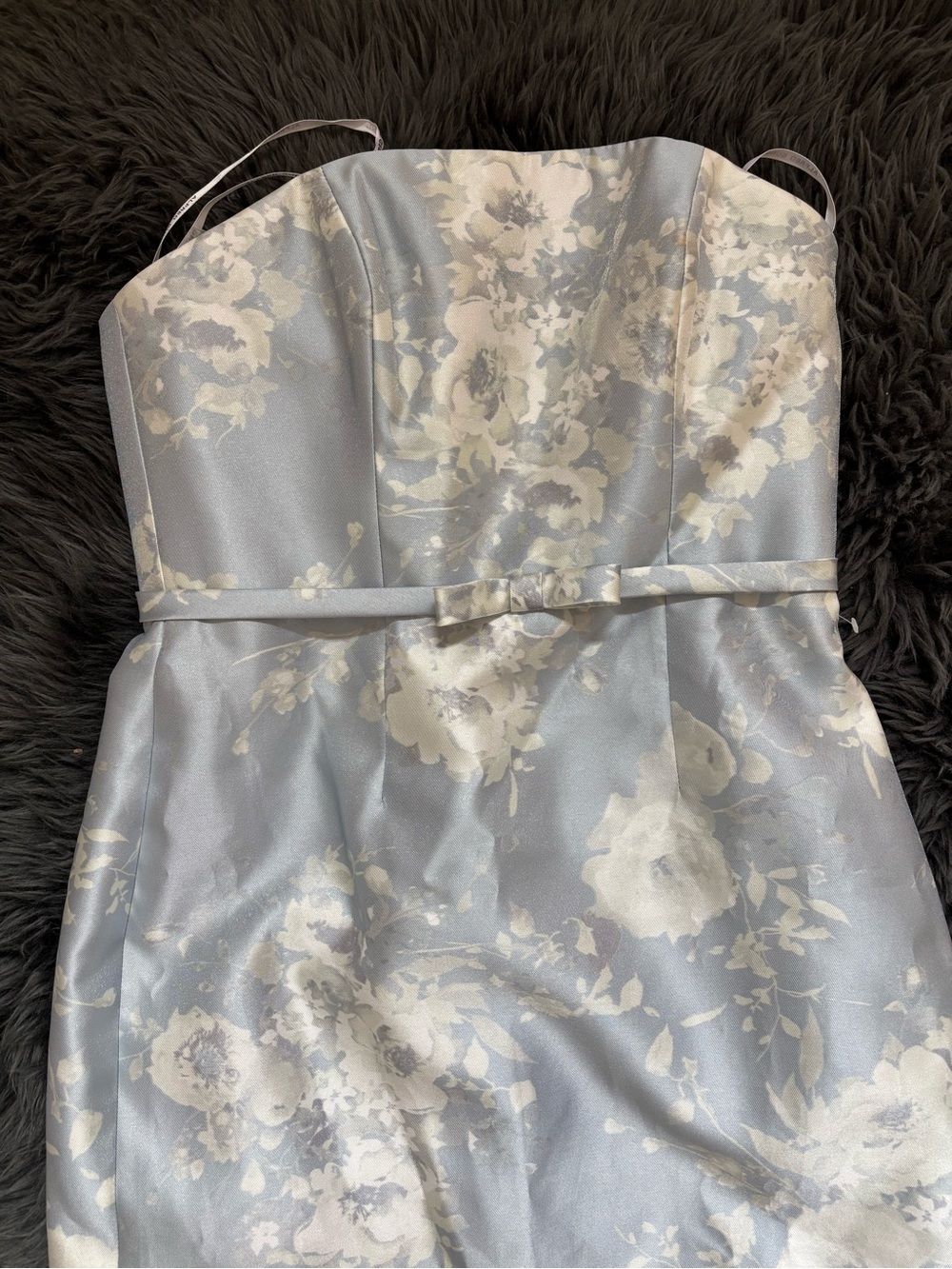 Alfred Sung 6 STRAPLESS SATIN COLUMN DRESS IN PORCELAIN BLUE SERAPHINA FLORAL - Picture 4 of 11